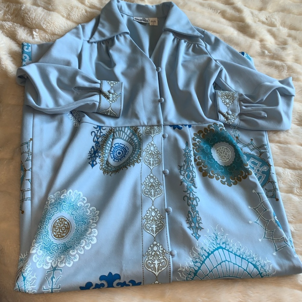 Alfred Shaheen vintage 70s blue maxi dress L - Picture 13 of 13